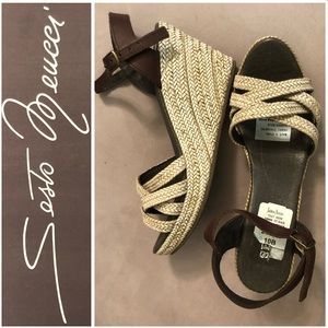 NWT Sesto Meucci Leather Espadrille Wedges